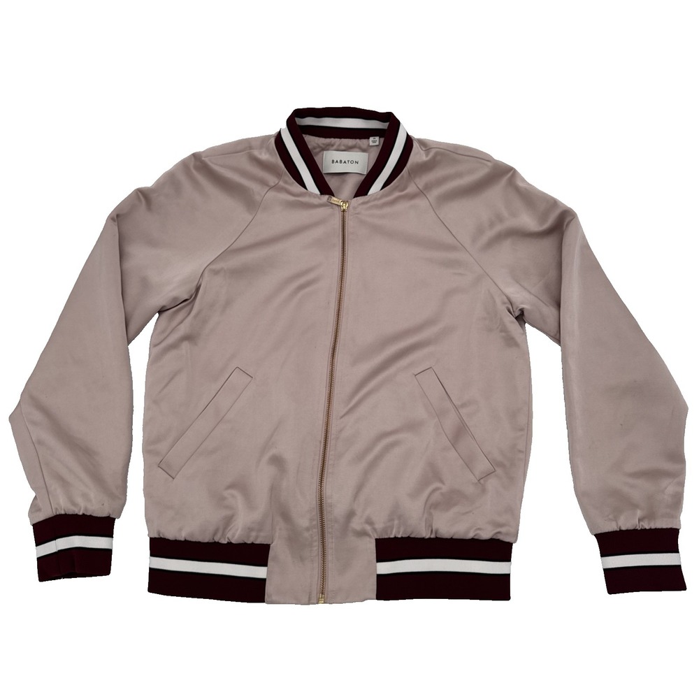 Aritzia Babaton Chelsea Satin Bomber Jacket Sz M Dusty Rose Varsity Preppy - Picture 6 of 16
